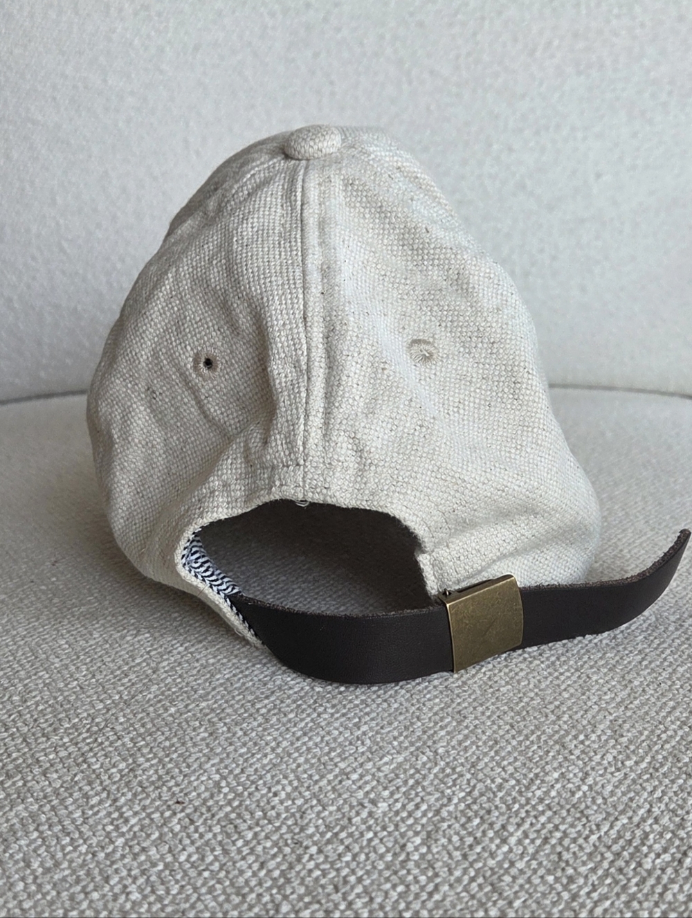 Baseball Cap Cream Canvas Adjustable Dad Hat Minimal Neutral - Picture 3 of 4